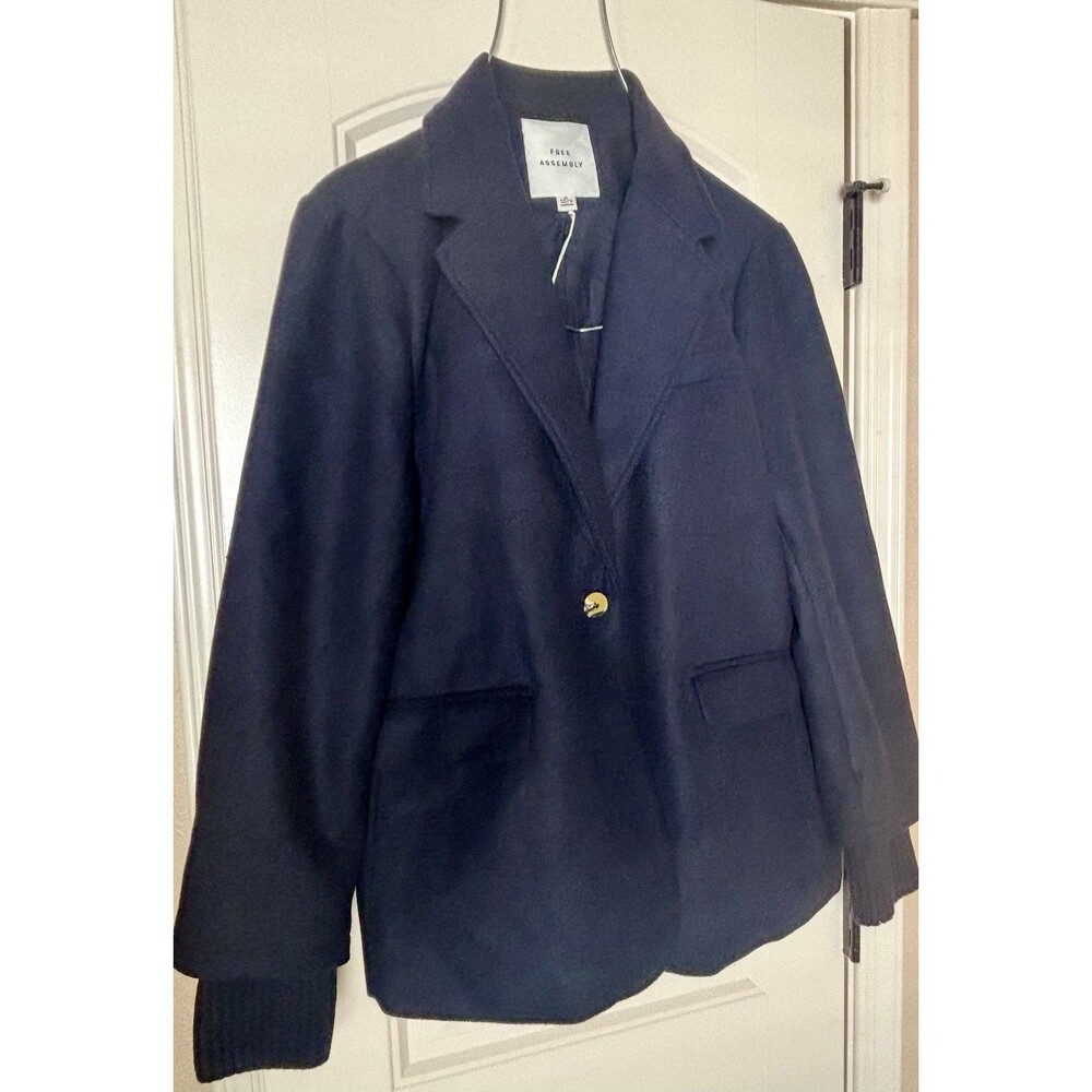 NWT Free Assembly SB Blazer With Rib Cuff Women’s Blue Lined Button XL (16-18) - Picture 2 of 11